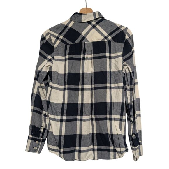 J. Crew Boy Fit Plaid Button-Up Shirt XS Navy & Cream Cotton Womens Casual Long - Picture 2 of 7